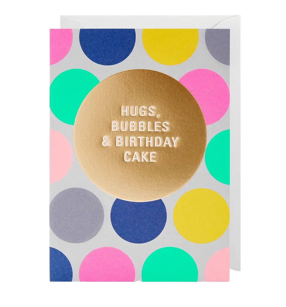 - Grußkarte – Hugs, Bubbles & Birthday Cake - mit Kuvert
