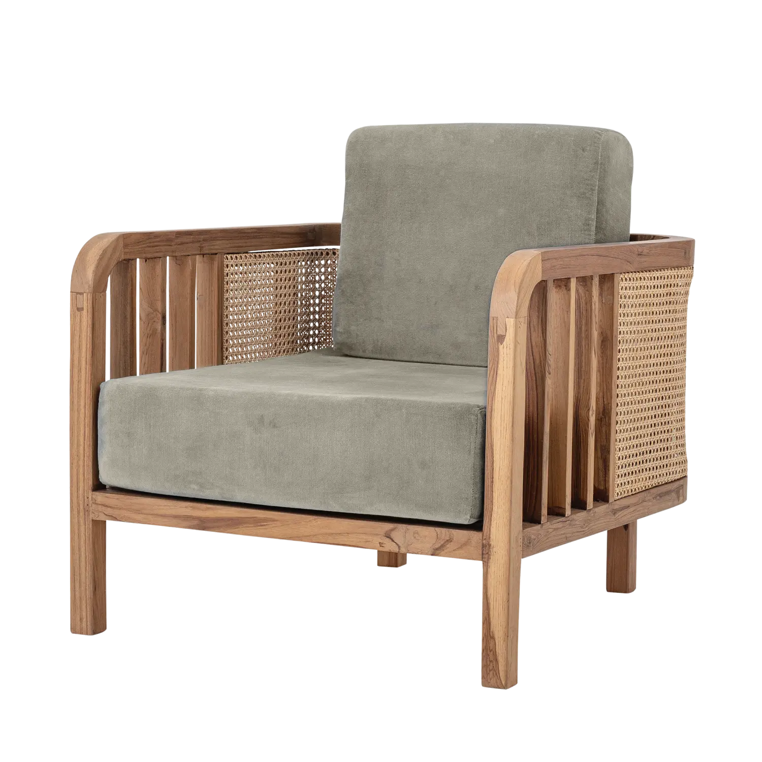 Bloomingville - Bloomingville – Felucca Lounge-Sessel, Grün aus Teakholz - L81,5xH58,5xW71 cm