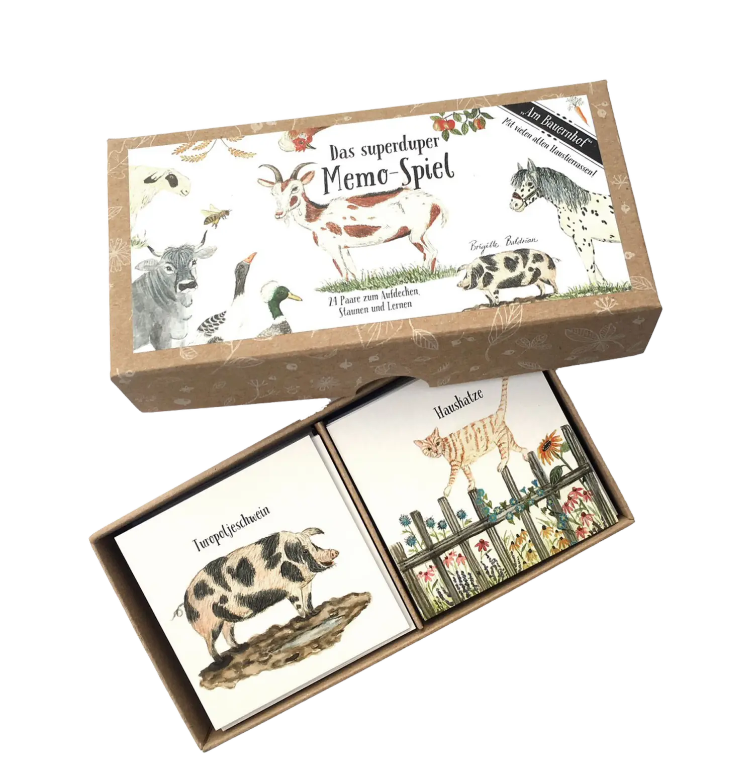 BRIGITTE BALDRIAN - Memo-Spiel “Am Bauernhof” - 24 handgemalte Kartenpaare