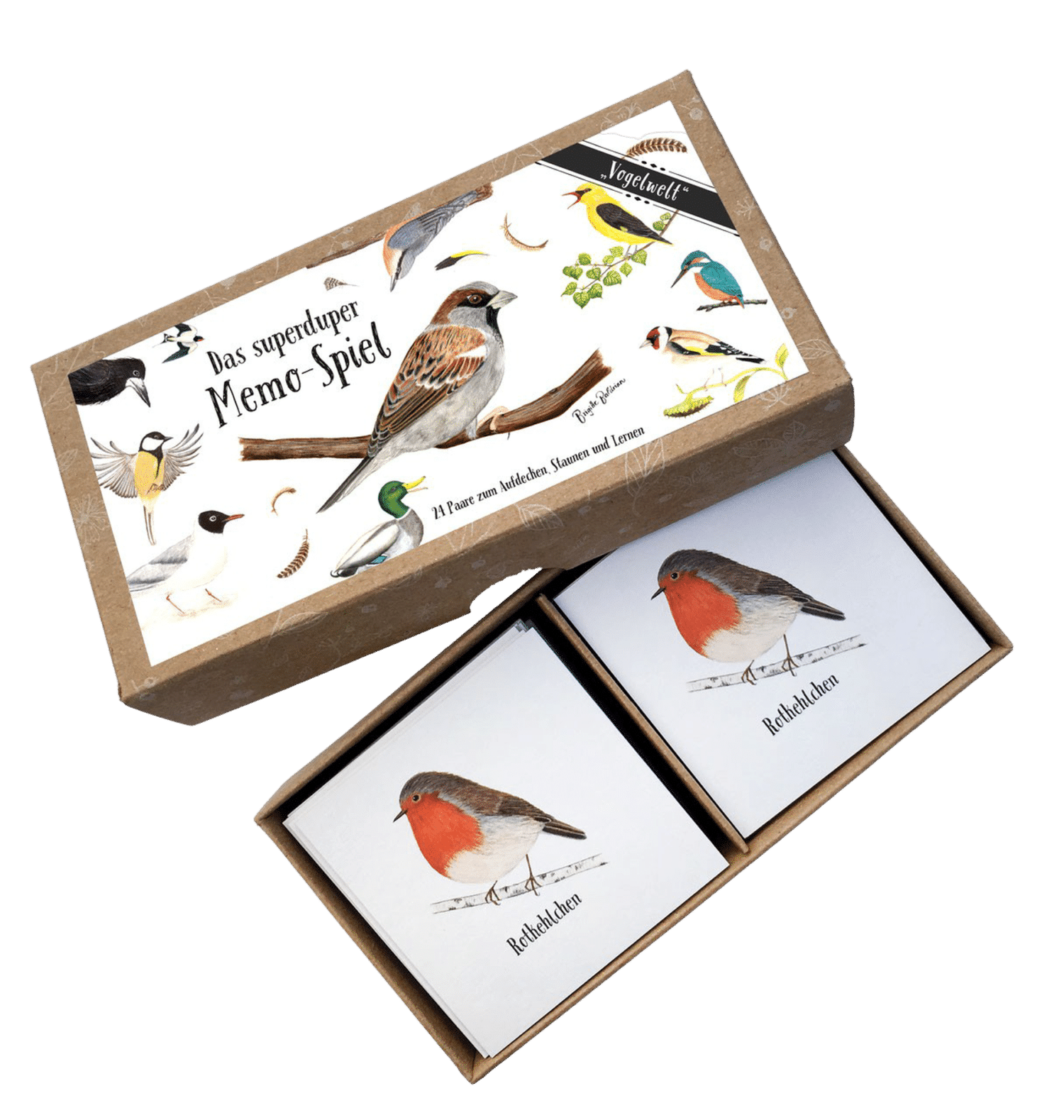BRIGITTE BALDRIAN - Memo-Spiel “Vogelwelt” - 24 handgemalte Kartenpaare