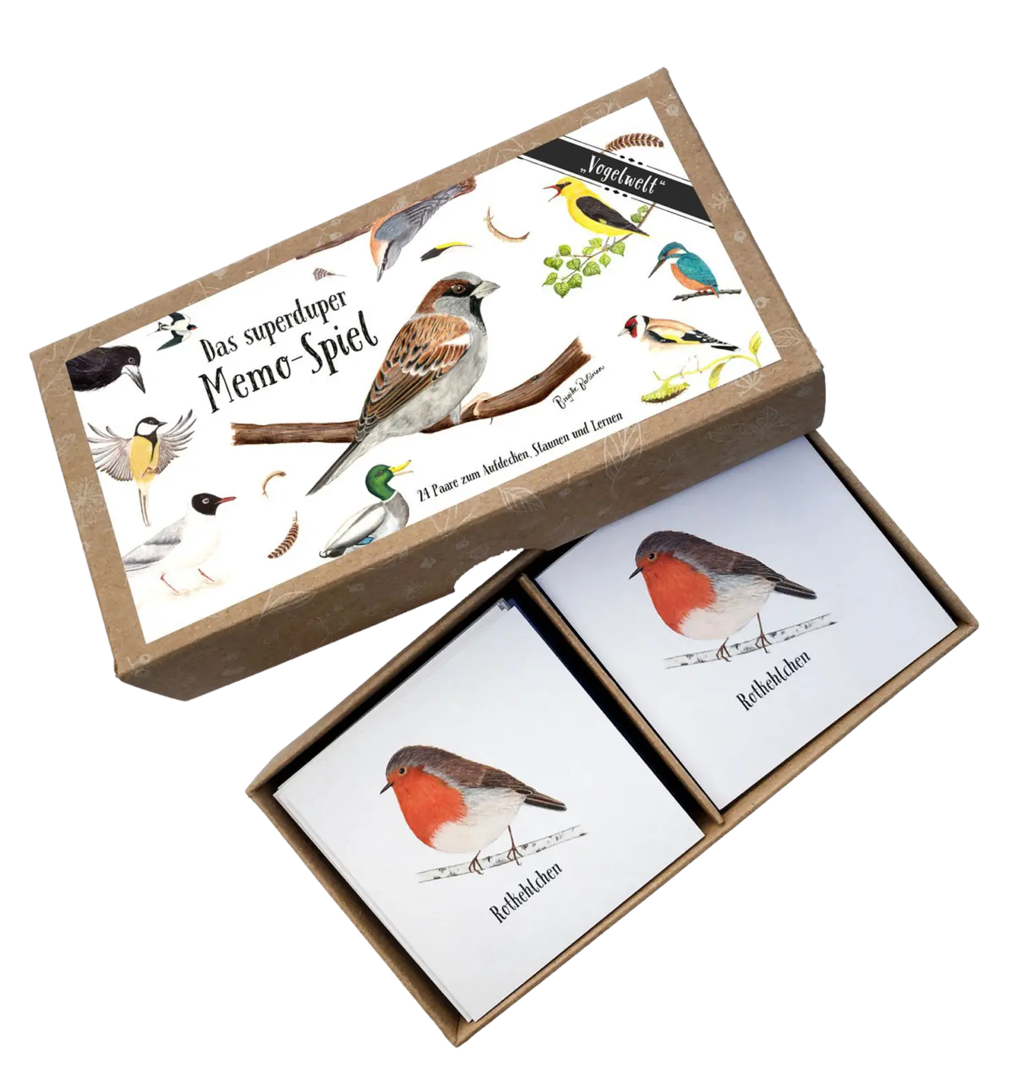 BRIGITTE BALDRIAN - Memo-Spiel “Vogelwelt” - 24 handgemalte Kartenpaare