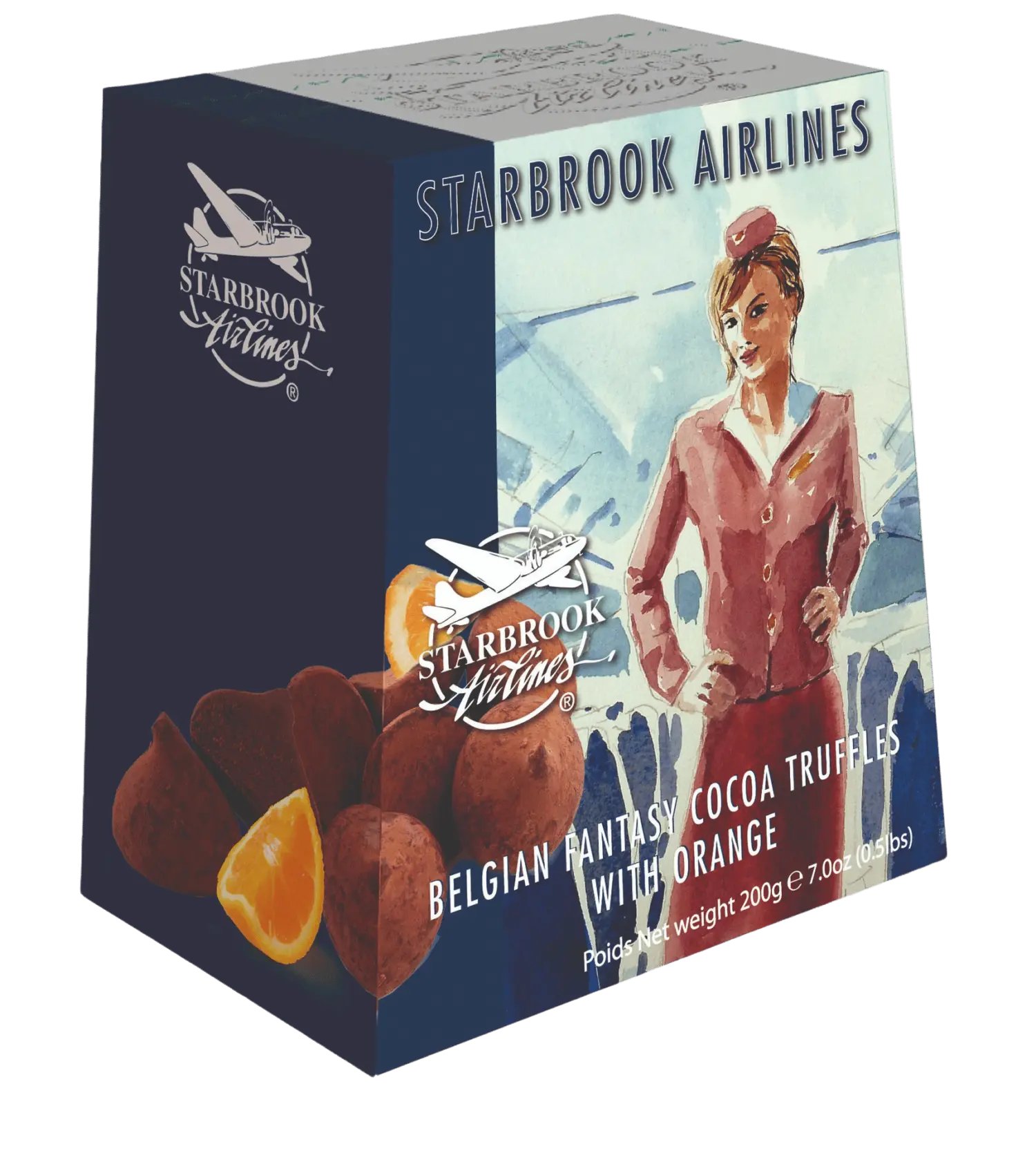 STARBROOK AIRLINES - Belgisches Kakaokonfekt mit Orange - Zartschmelzendes Kakaokonfekt mit Orange