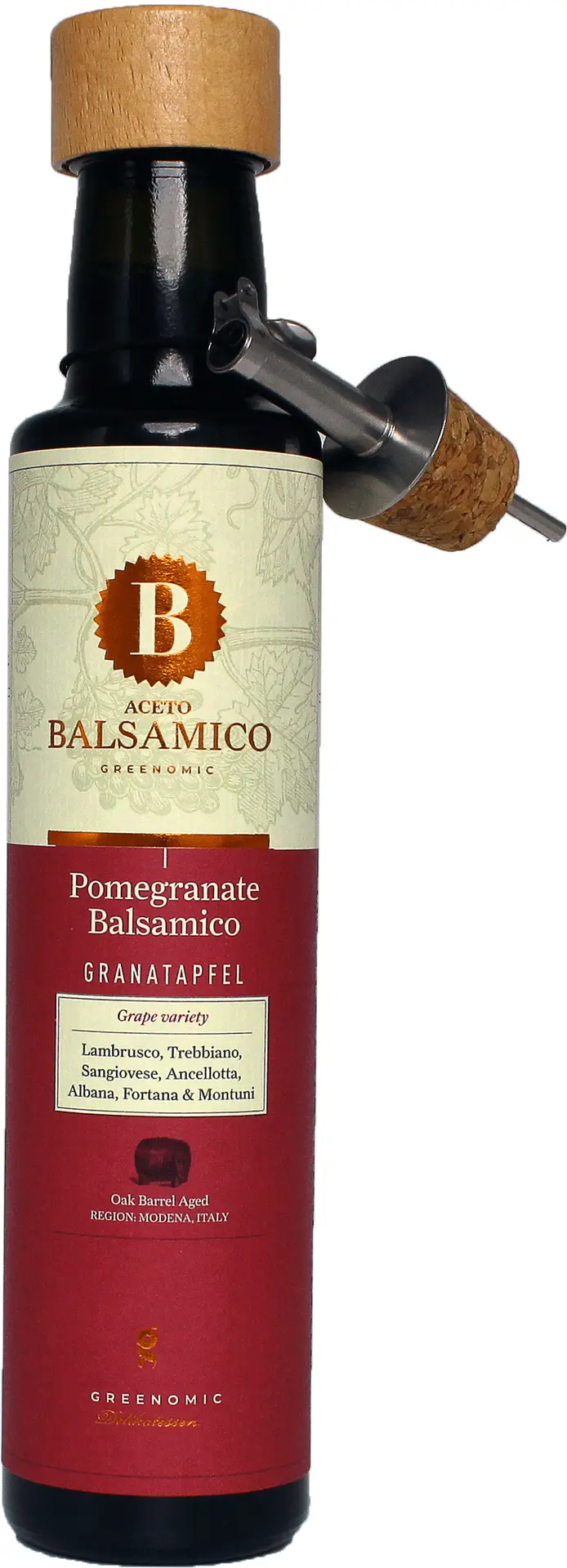 GREENOMIC - Greenomic – Aceto Balsamico mit Granatapfel + Ausgießer - Balsamico-Essig in Premium-Qualität aus Italien