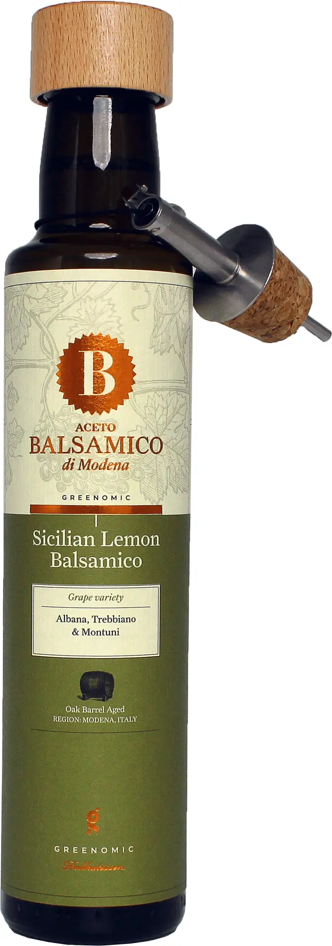 GREENOMIC - Greenomic – Aceto Balsamico mit Sizilianischer Zitrone + Ausgießer - Balsamico-Essig in Premium-Qualität aus Italien