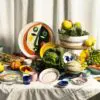 SERAX-OTTOLENGHI - OTTOLENGHI – FEAST Servierplatte M – White + Swirl Stripes Red - Medium- ø 35 x H6 CM