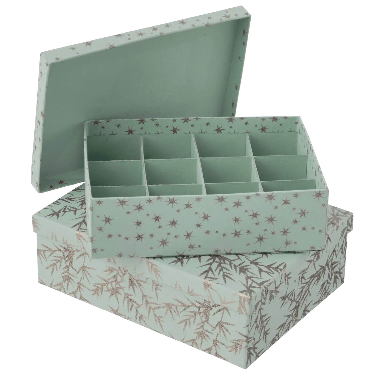 BUNGALOW - Aufbewahrungsboxen mit Unterteilung – 2er Set - in Mint-grün