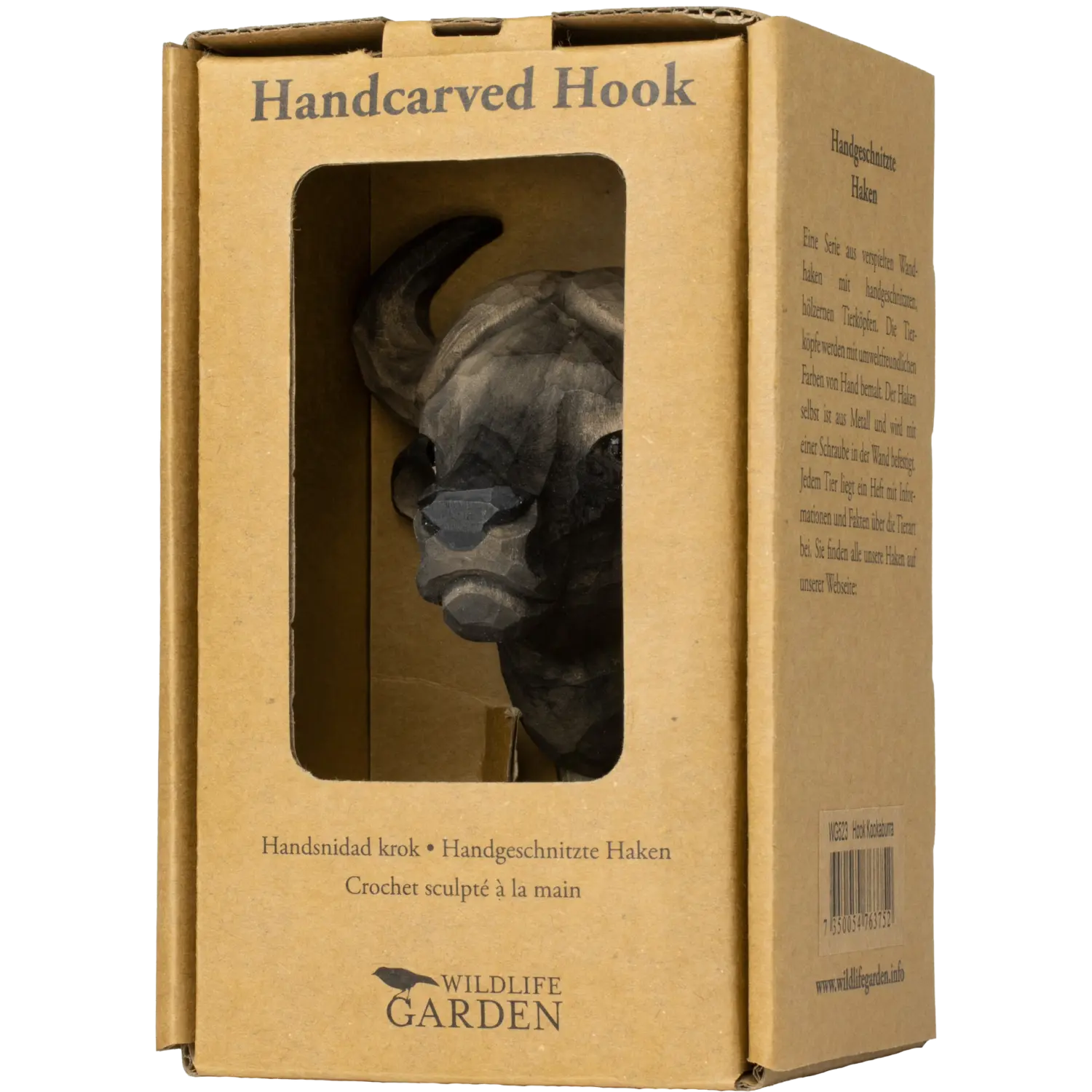 WILDLIFE GARDEN - Handgeschnitzter Haken – Afrikanischer Büffel - Wandhaken aus Holz