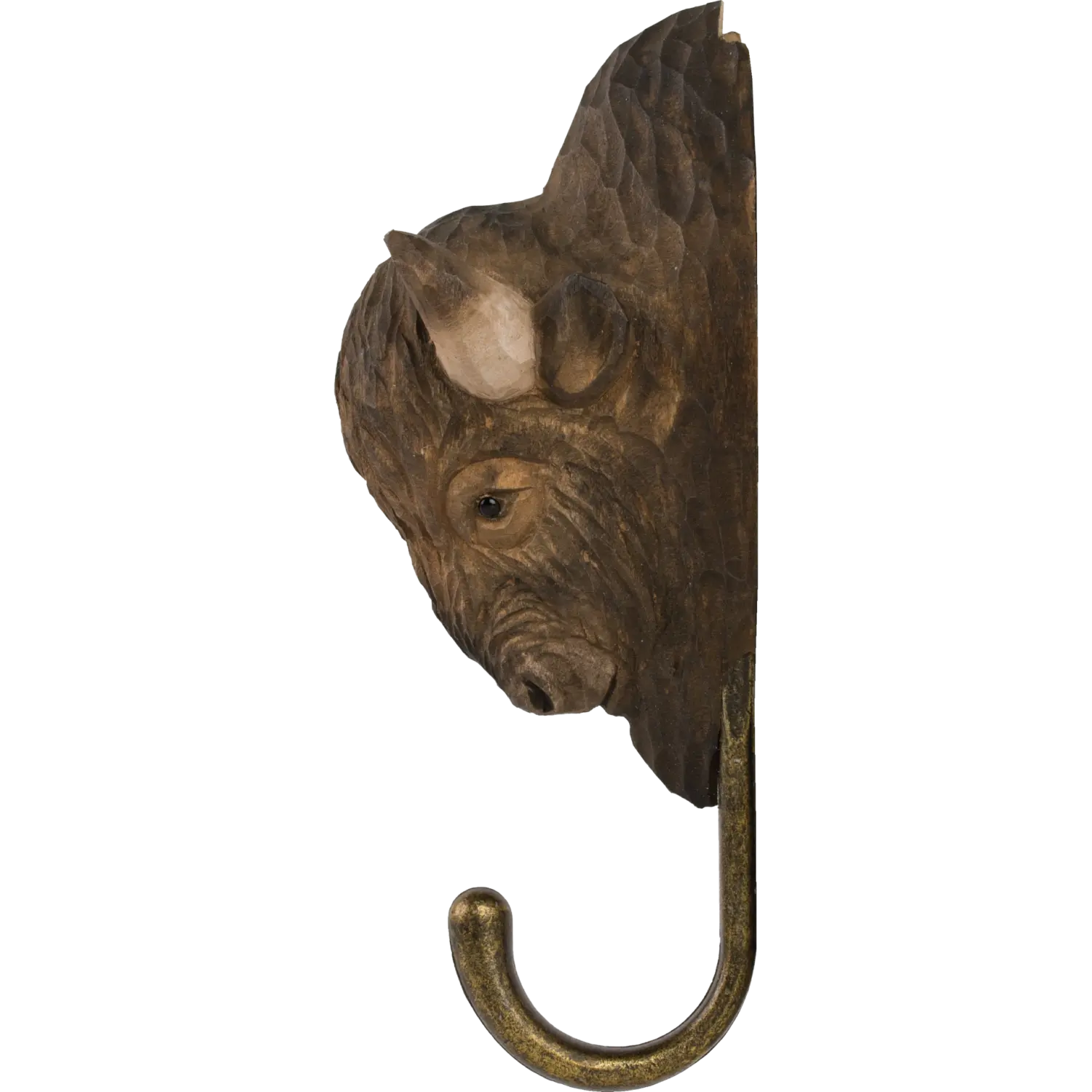 WILDLIFE GARDEN - Handgeschnitzter Haken – Bison - Wandhaken aus Holz