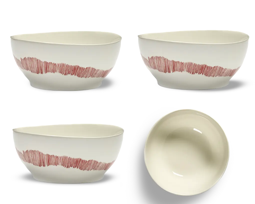SERAX-OTTOLENGHI - OTTOLENGHI FEAST Bowl XL – White + Swirl Stripes Red - XLarge - 4er SET ø 17 x H7 CM
