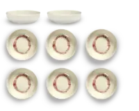 SERAX-OTTOLENGHI - OTTOLENGHI – FEAST Schale XS – White + Swirl Stripes Red - 8er SET, ø 7.5 x H2 CM