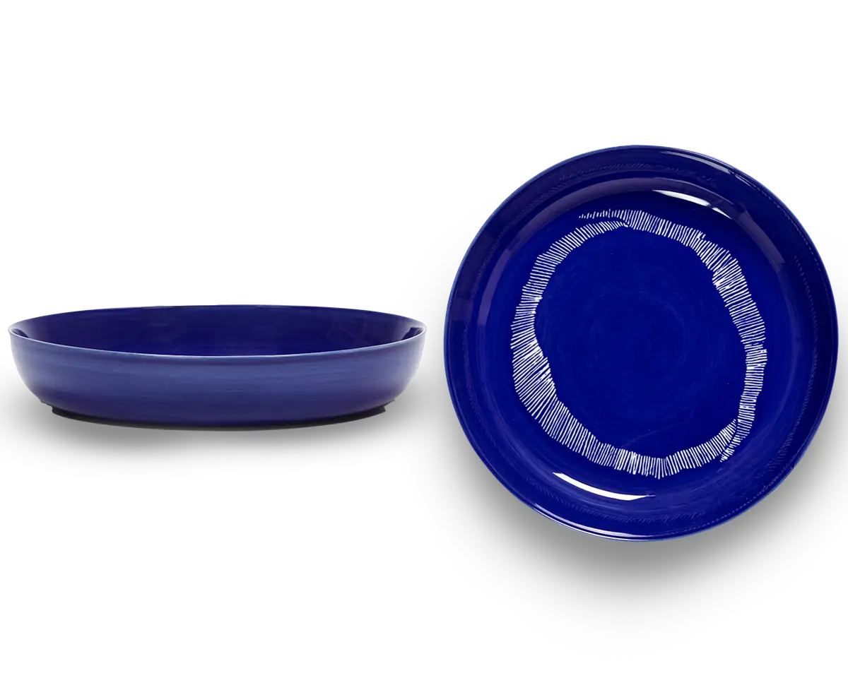 SERAX-OTTOLENGHI - OTTOLENGHI – FEAST Teller Hoher Rand – Lapis Lazuli + Swirl Stripes White - 2er SET ø 22 x H4 CM