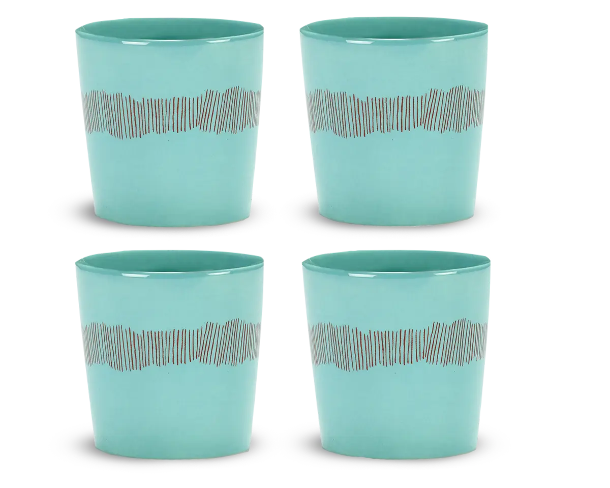 SERAX-OTTOLENGHI - OTTOLENGHI – FEAST Coffee Cups 25 cl  – Azure + Swirl Stripes Red - 4er Set ø 7.5 x H7.5 CM