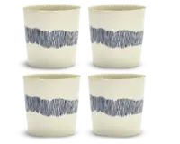 SERAX-OTTOLENGHI - OTTOLENGHI – FEAST Coffee Cups 25 cl – White + Swirl Stripes Blue - 4er Set ø 7.5 x H7.5 CM