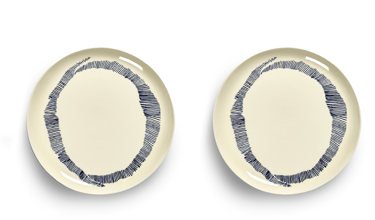 SERAX-OTTOLENGHI - OTTOLENGHI – FEAST Teller L – White + Swirl Stripes Blue - 2er SET ø 26 x H2CM
